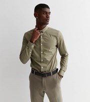 New Look Olive Poplin Long Sleeve Muscle Fit Shirt
